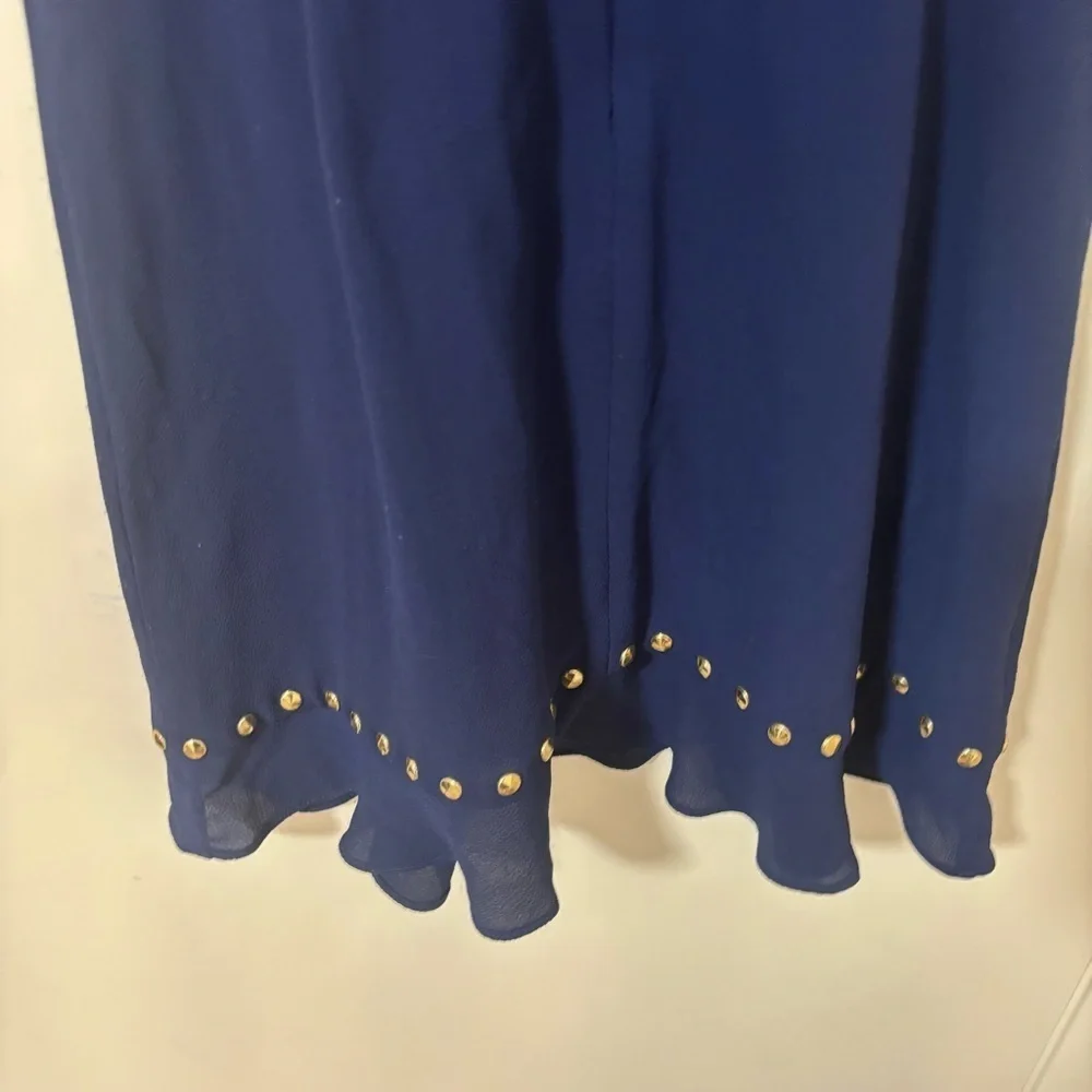 Michael Kors Navy Blue sleeveless crepe Dress with Gold stud Accents XS